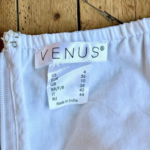 Venus White Halter Sun Dress Size 4 Cotton Tie Waist Summer Fit & Flare - Picture 5 of 11